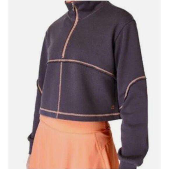 Sweaty Betty Revive Cropped Sweatshirt 1/2 Zip - Gray/Orange - Large - Picture 2 of 6